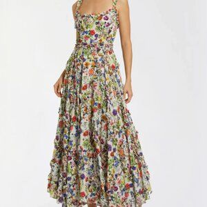 Mac Duggal Multicolor Floral Ruffle Scoop Neck Dress NWT